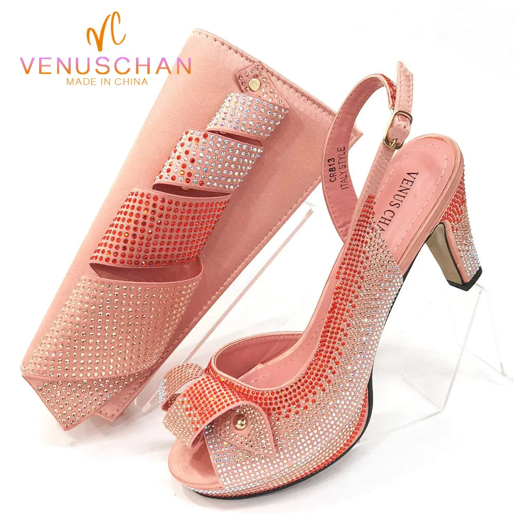 Venus Chan Rhinestone INS Style High Heels And Bag Set For Women