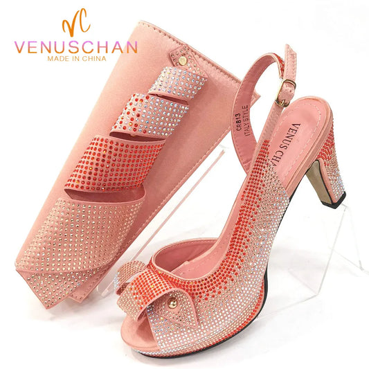 Venus Chan Rhinestone INS Style High Heels And Bag Set For Women