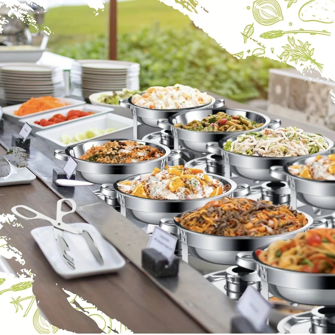 Choice Round Chafing Dish Buffet Set Stainless Steel Pans