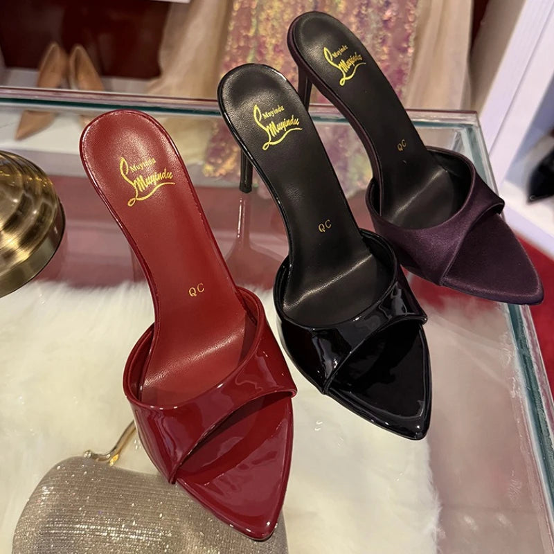 SOVOB Satin High Heel Sandals For Women Pointed Toe Peep Toe