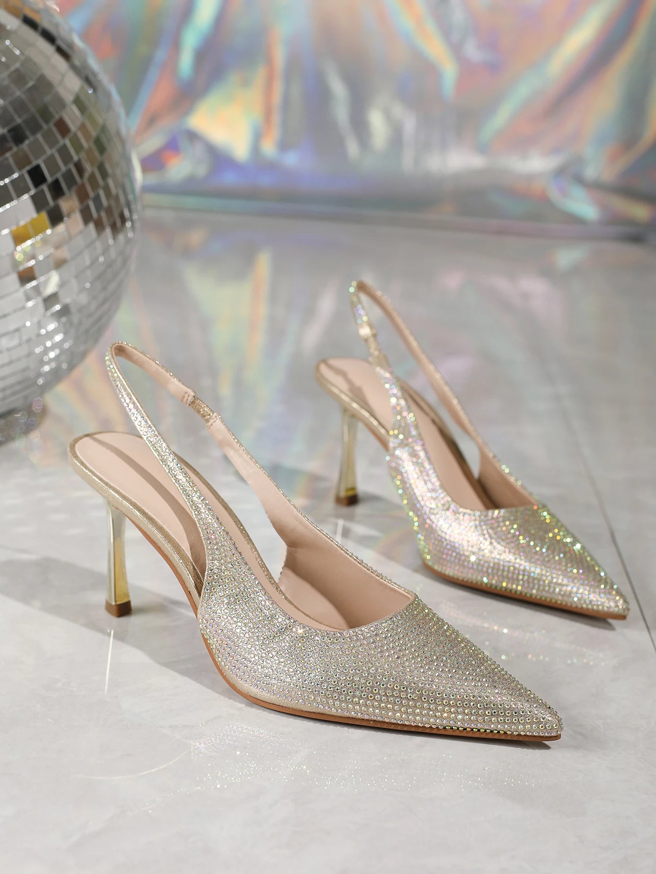 Bow Slingback Heels With Pointed Toe Elastic Strap Pumps