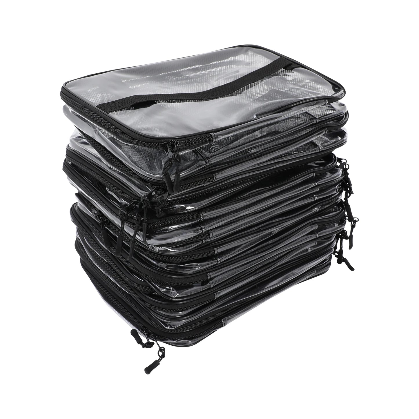 12 Pieces Large PVC Storage Bag, Transparent Black, Toy Organizer with Zipper Pockets, Game Room Storage, Travel Storage for Barbie, Blocks, Plush, Waterproof, Durable, Portable Handle, Home Closet