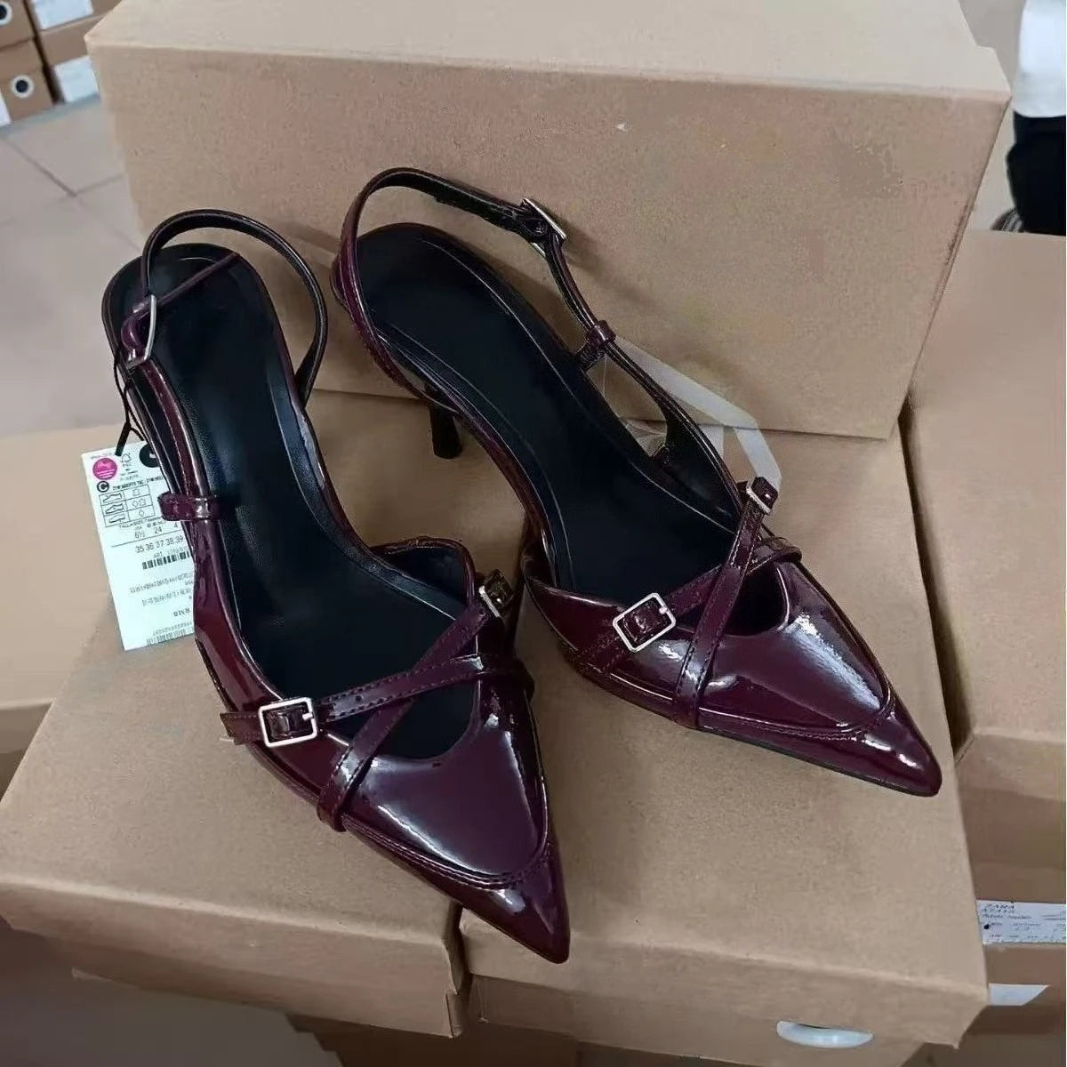 Cross Buckle Strap Pointed Toe British Style Mules For Women