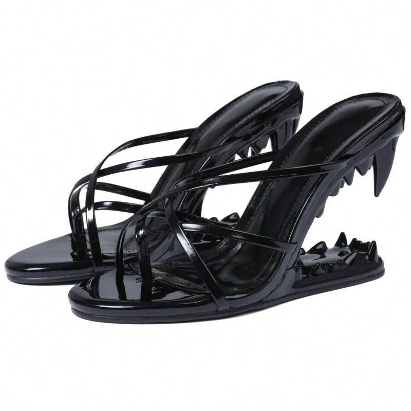 Sexy Womens Open Toe Shark Teeth Strappy Heeled Sandals Pumps