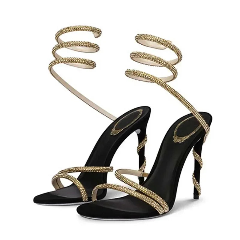Crystal Diamonds Ankle Strap Sandals Women Open Toe High Heels