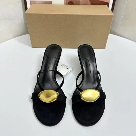 Womens High Heel Sandals Round Toe Single Strap Buckle Backless Leather