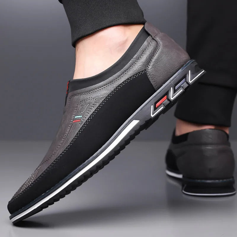 WOSHI Leather Slip On Men Shoes Business Casual Loafers