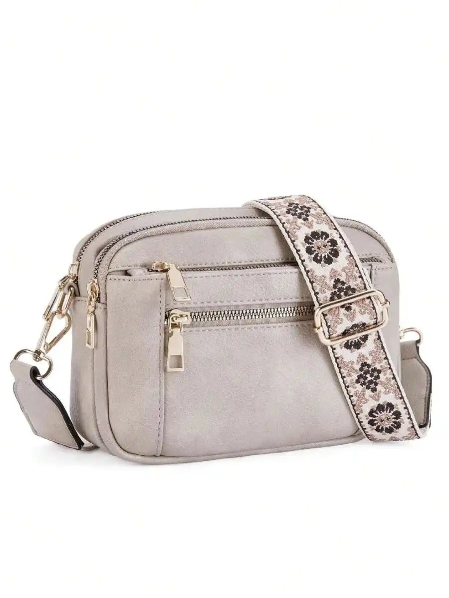 New Quilted Embroidery Grid Colorblocking Retro Shoulder Bag Zipper Shoulder Crossbody Purse Small Square Bag