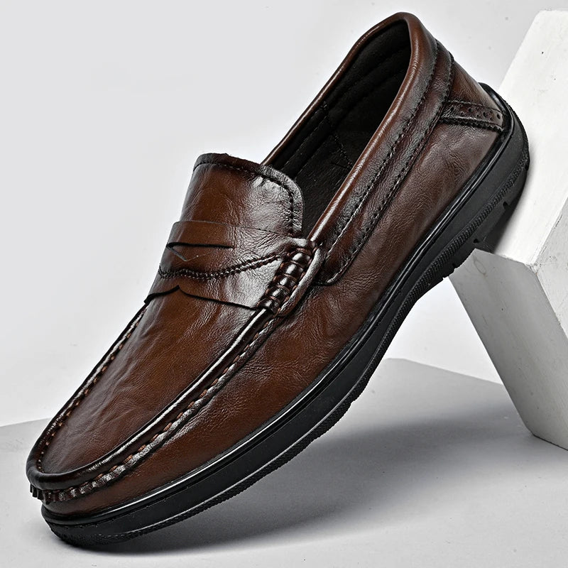 AJON Leather Mens Loafers Slip On Non Slip Formal Shoes