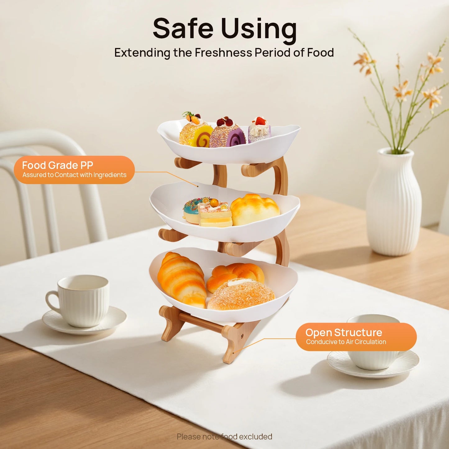 Hign-Concerned 3 Tier Fruit Plate With Bamboo Wood Stand