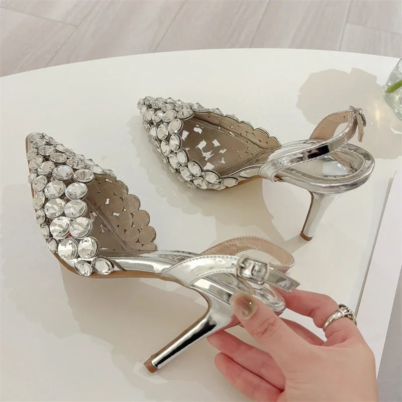 Stiletto Pumps Rhinestone Hollow Strap High Heel Sandals Women Wedding