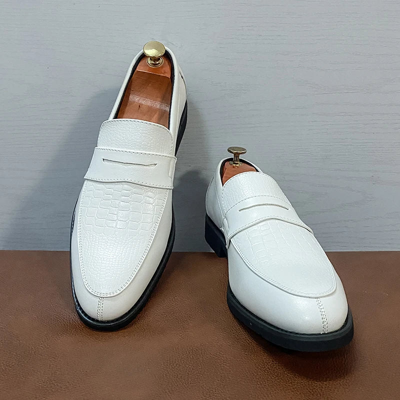 Preautool Mens Leather Slip On Loafers Breathable Dress Shoes Mocassin