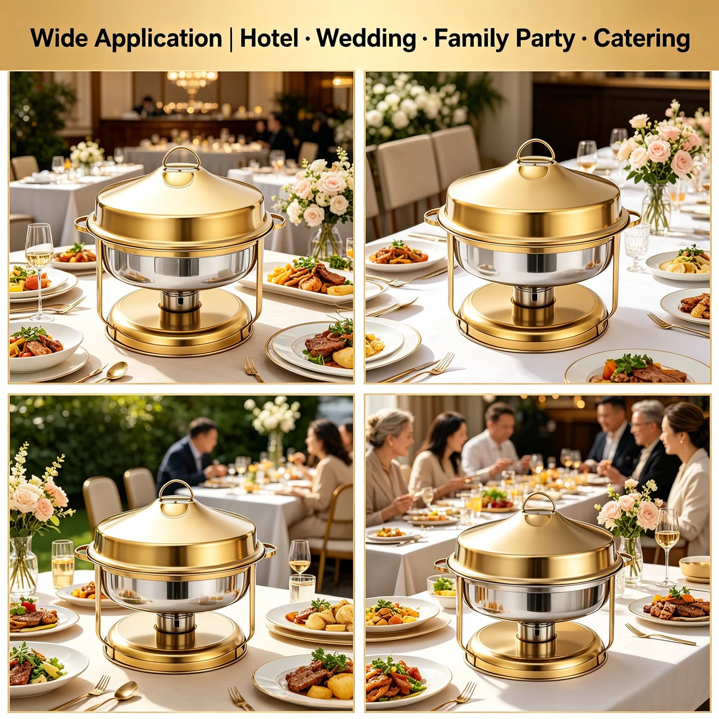9L Chafing Dish Buffet Set, Stainless Steel Food Warmer with Top Lid, Buffet Servers and Warmers for Parties and Events, Gold