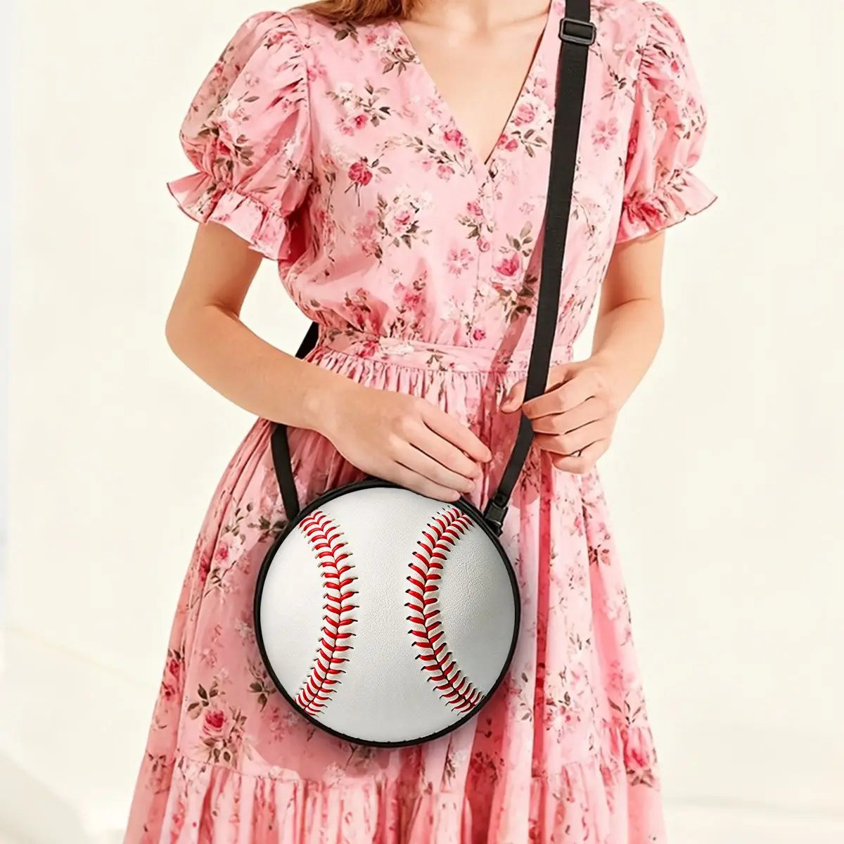 Baseball Print Round Shoulder Bag Casual Messenger Bag for Woman Best Gifts 2D Flat Casual Daily Crossbody Bag