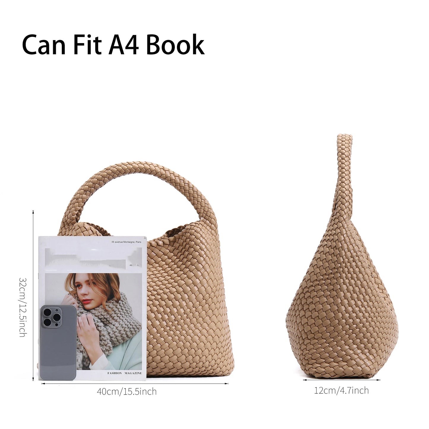 Woven Tote Bag for Women Fashion Shoulder Bag Hobo Handbag Travel Top-handle Underarm Bag with Purse Beach Travel Handmade Work Commuter Day Bags