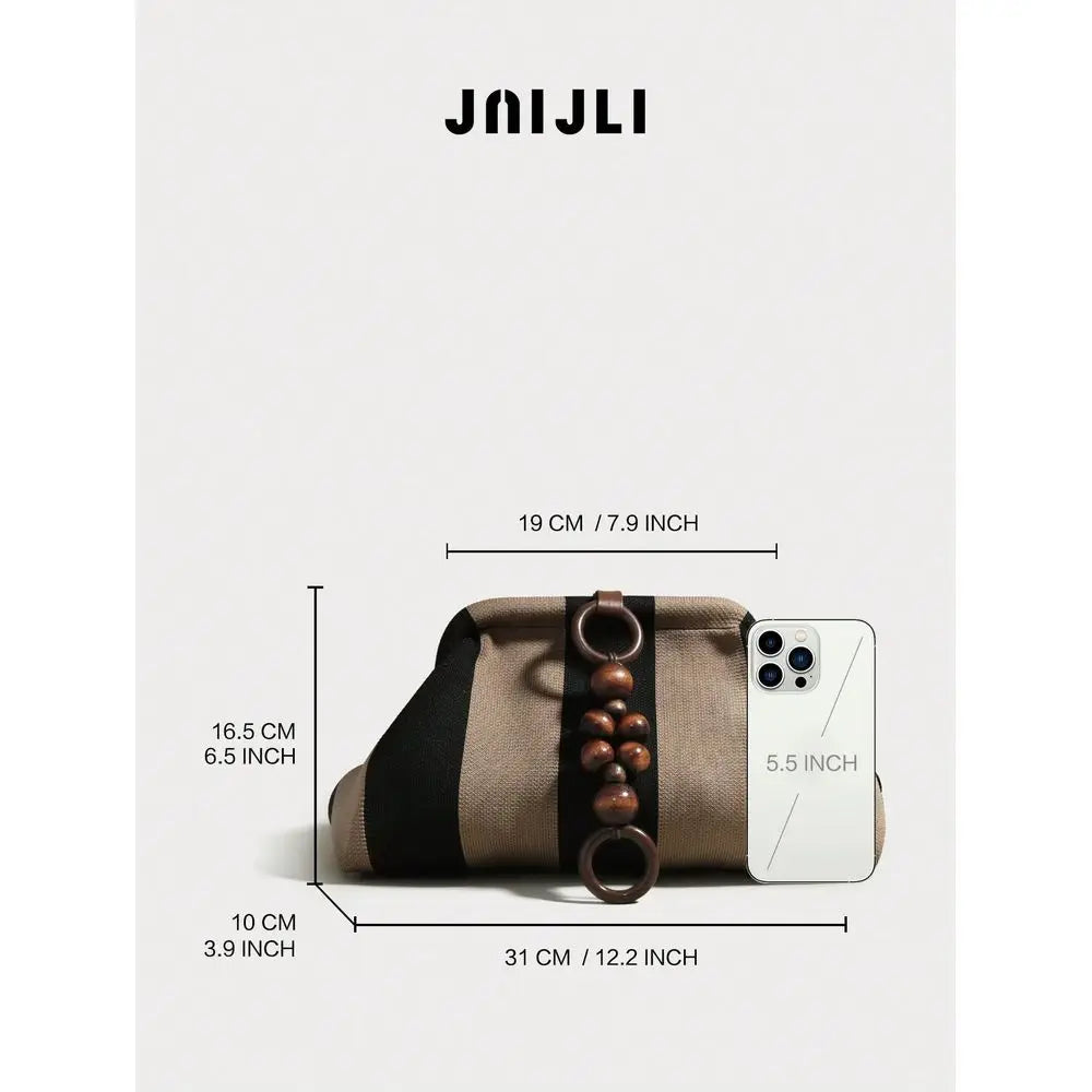 Striped Clutch Purse With Wooden Bead Ring Detail Crossbody