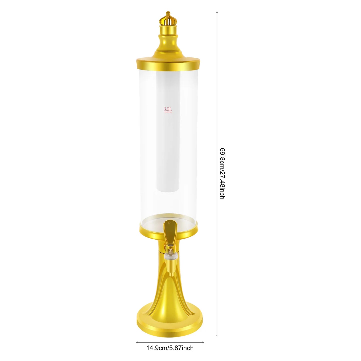 3L Gold Beer Tower Beverage Dispenser with LED Color Changing Light Built-in Ice Tube Cool Drink Dispenser Food Grade PET ABS
