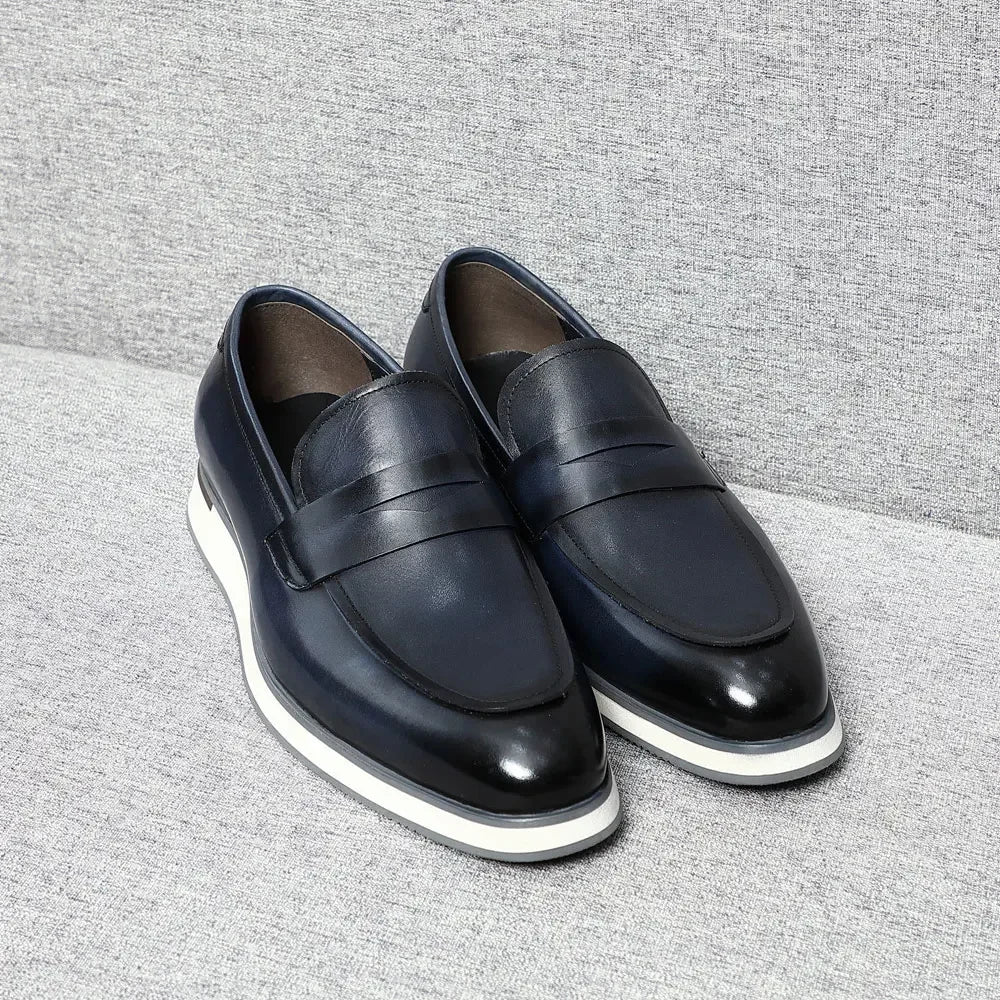 XEBOS Men's Genuine Leather Penny Loafers Casual Shoes