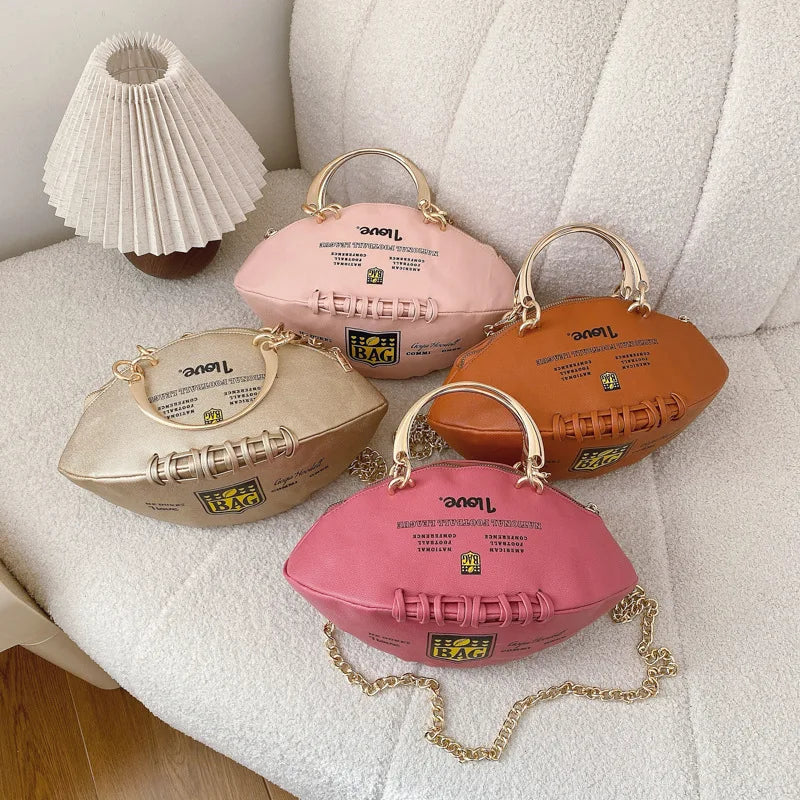 Fashion American Football Crossbody Bags for Women Pu Leather Unique Handbag Design Novelty Vacation Beach Travel Shoulder Bag