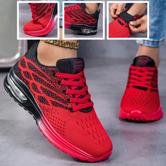 Men Air Cushion Running Sneakers Breathable Knit Mesh Lace Up Shoes