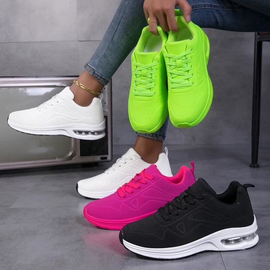 Women Air Cushion Walking Sneakers Breathable Upper Lace Up Lightweight