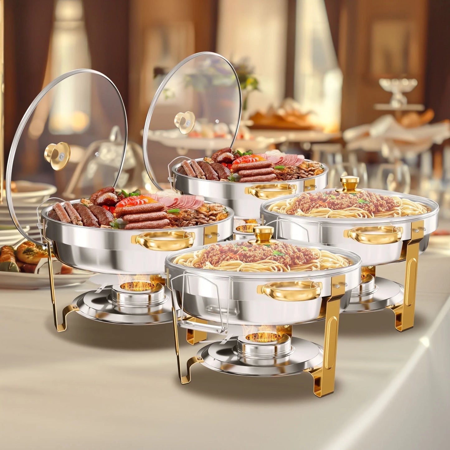 Stainless Steel Chafing Dish Chafer Pan With Glass Lid