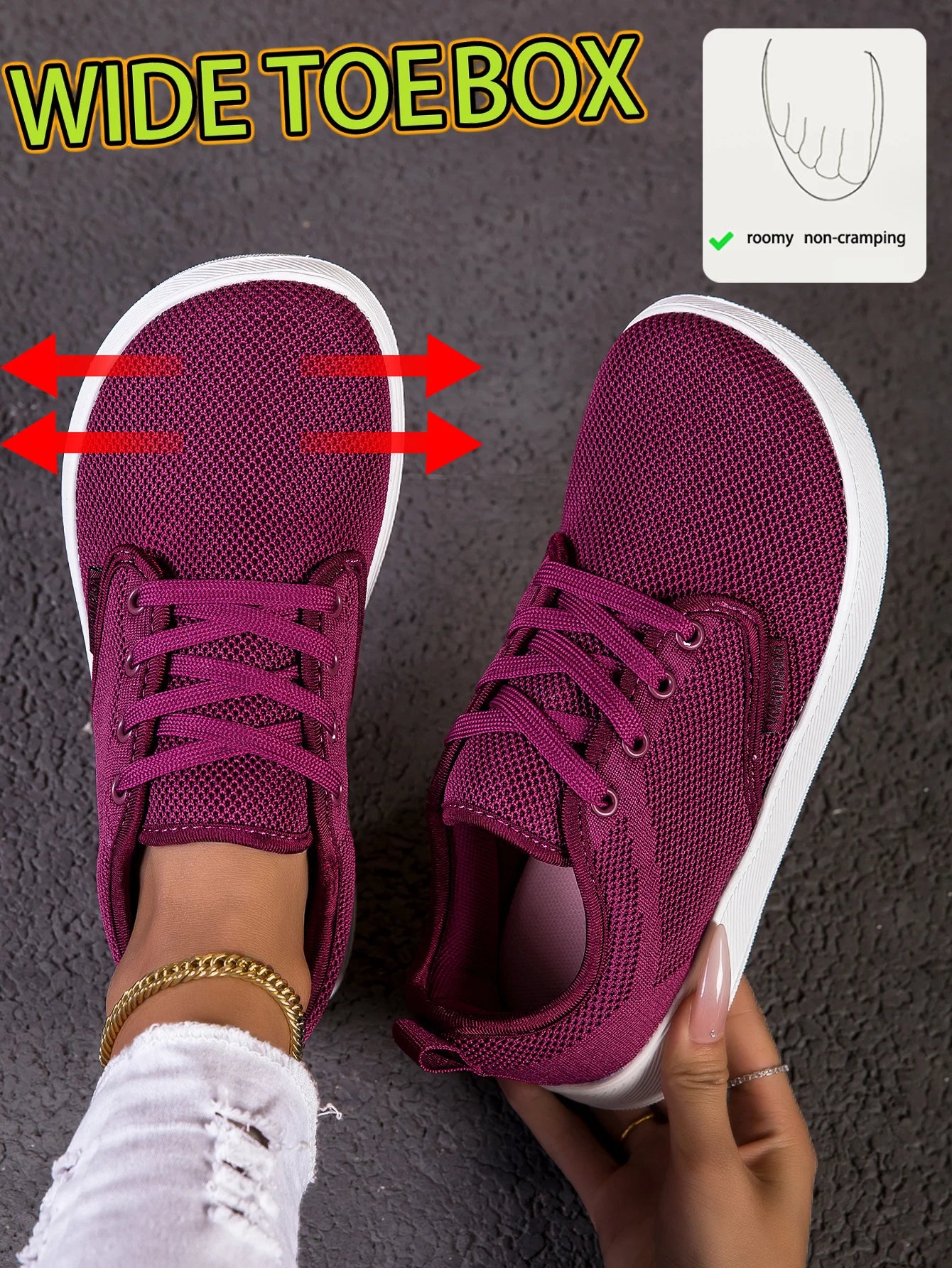 Women Wide Toe Box Walking Shoes Breathable Mesh Sneakers Lightweight