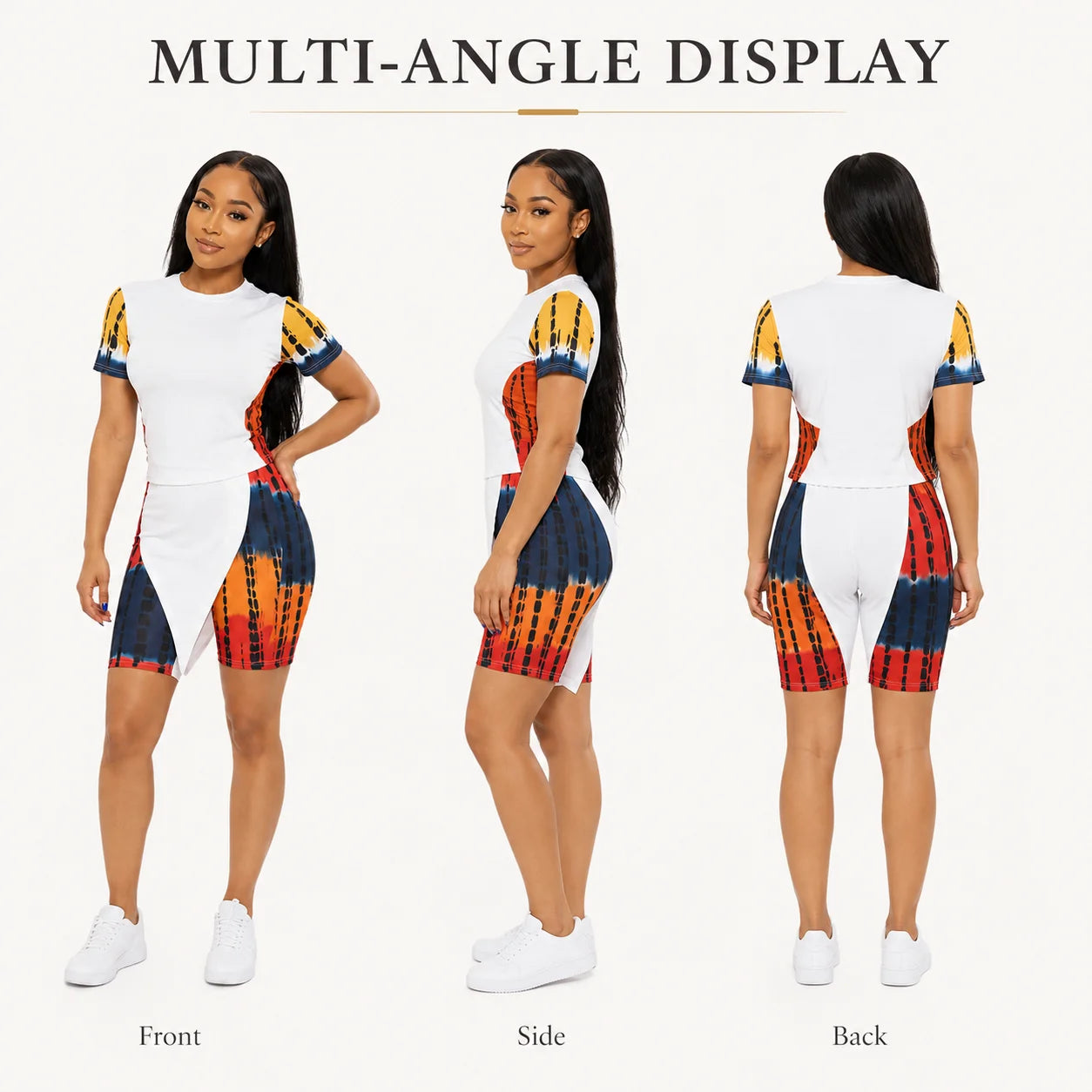 Plus Size Women’s Two-Piece Set – Short Sleeve Top with Tie-Dye Biker Shorts for Active Casual Outings