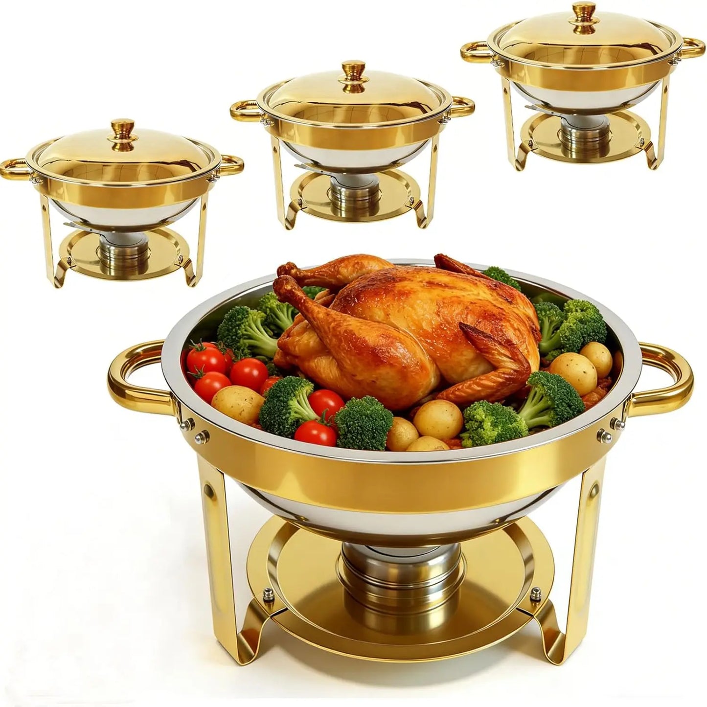 Chafing Dish Buffet Set Four Pack Stainless Steel Round Warmers