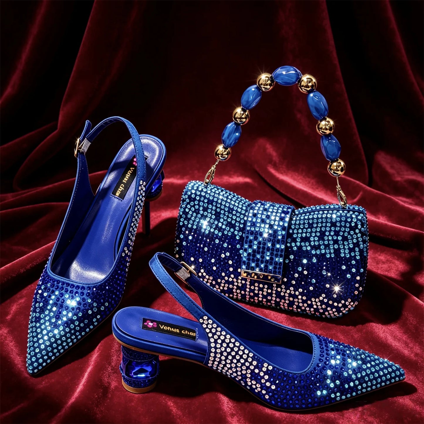 Rhinestone Slingback Pumps And Matching Handbag Set For Weddings