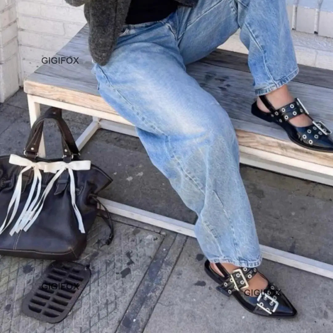 GIGIFOX Mary Jane Pumps Women Pointed Toe Buckle Slingback