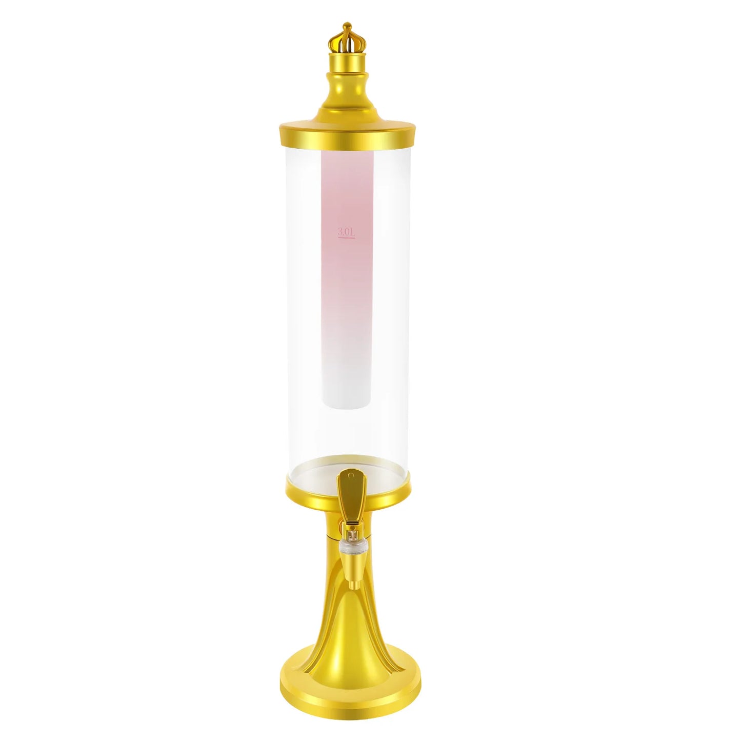 3L Gold Beer Tower Beverage Dispenser with LED Color Changing Light Built-in Ice Tube Cool Drink Dispenser Food Grade PET ABS