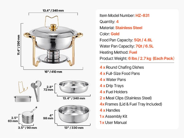 SucceBuy Stainless Steel Chafing Dish Buffet Set With Four Pans