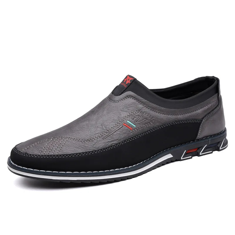 WOSHI Leather Slip On Men Shoes Business Casual Loafers