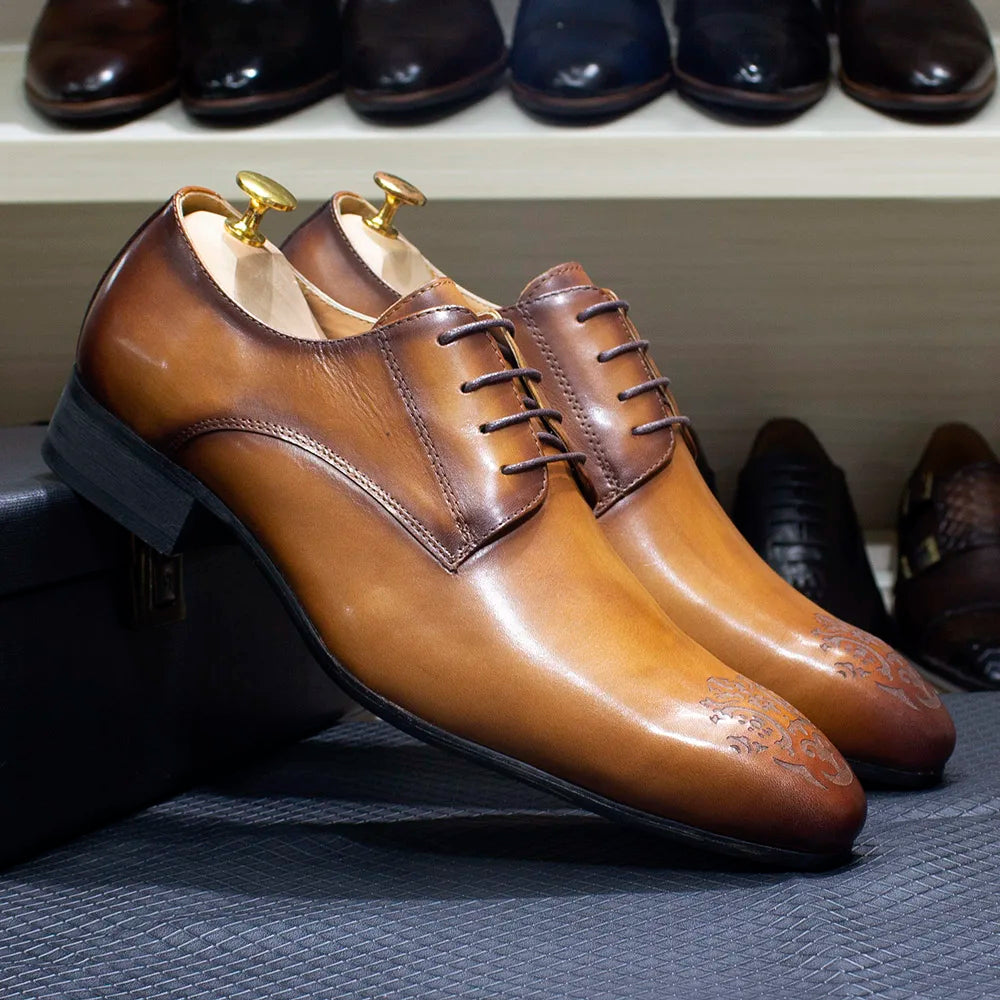 Felix Chu Classic Men Oxford Derby Genuine Leather Dress Shoes