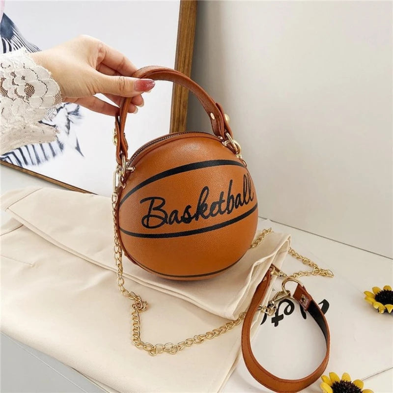 Soccer Shaped Handbag with Top Handle Gold Chain Strap Trendy Novelty Crossbody Purse  Sport Mini Shoulder Bag for Daily Use