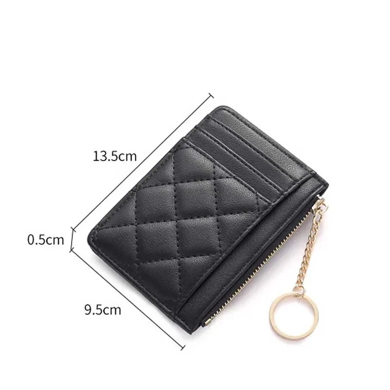 Quilted Minimalist Ring Mini Wallet With Card Slots And ID Holder Faux Leather