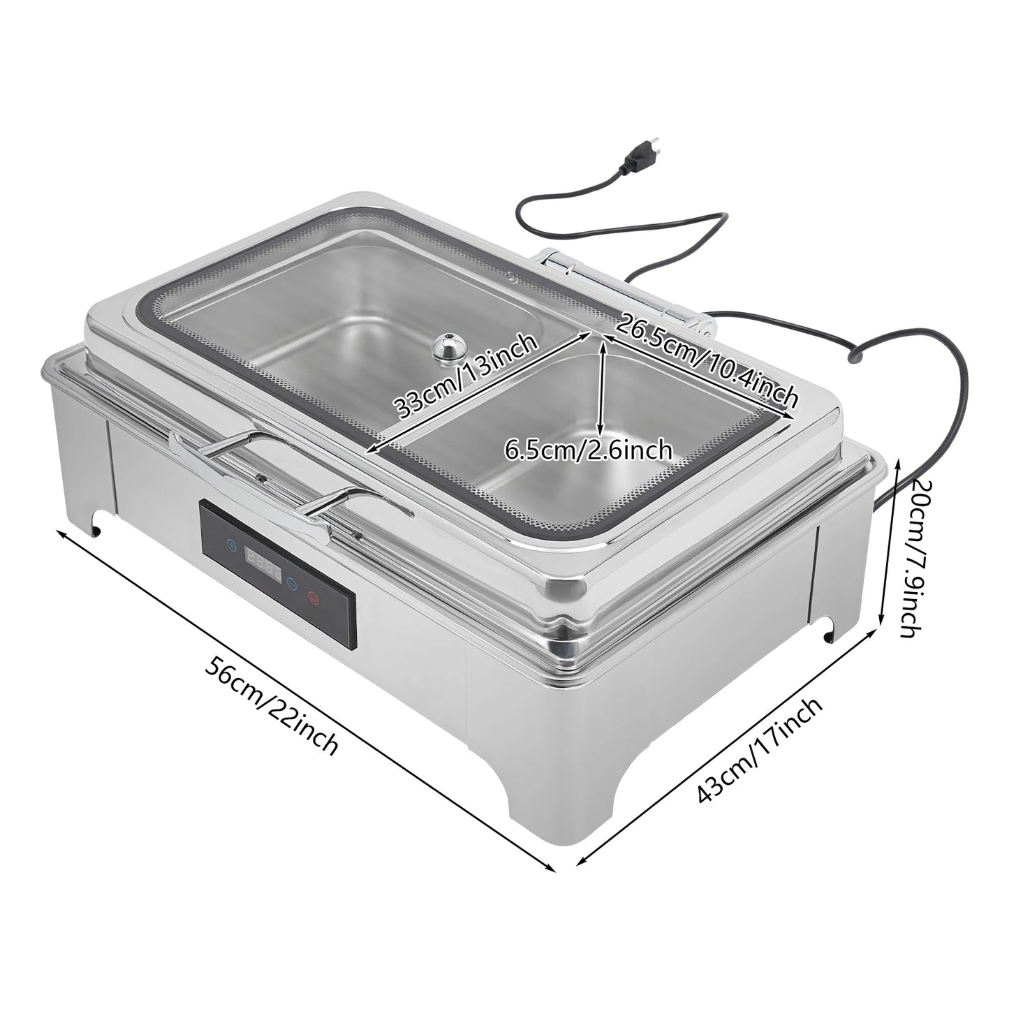 Electric Heating Chafing Dish Buffet Warmer Stainless Steel 9L Capacity