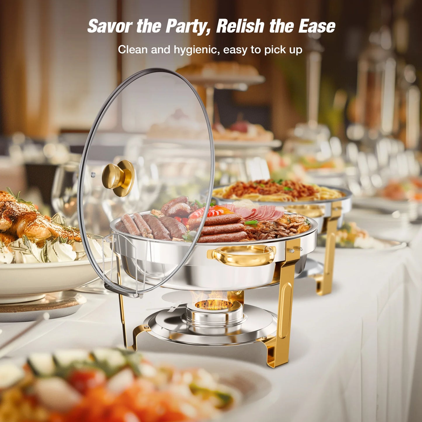 Stainless Steel Chafing Dish Buffet Chafer Pan Glass Lid