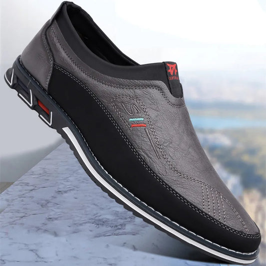 WOSHI Leather Slip On Men Shoes Business Casual Loafers