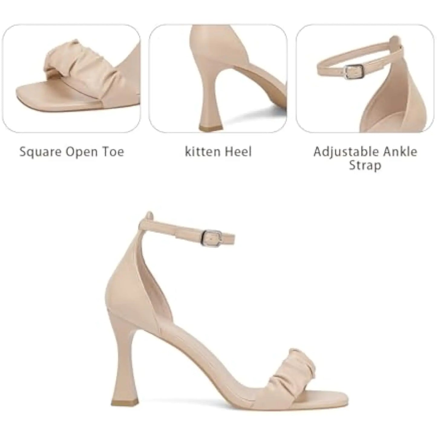 Stiletto Sandals Open Square Toe Ankle Strap Wedding