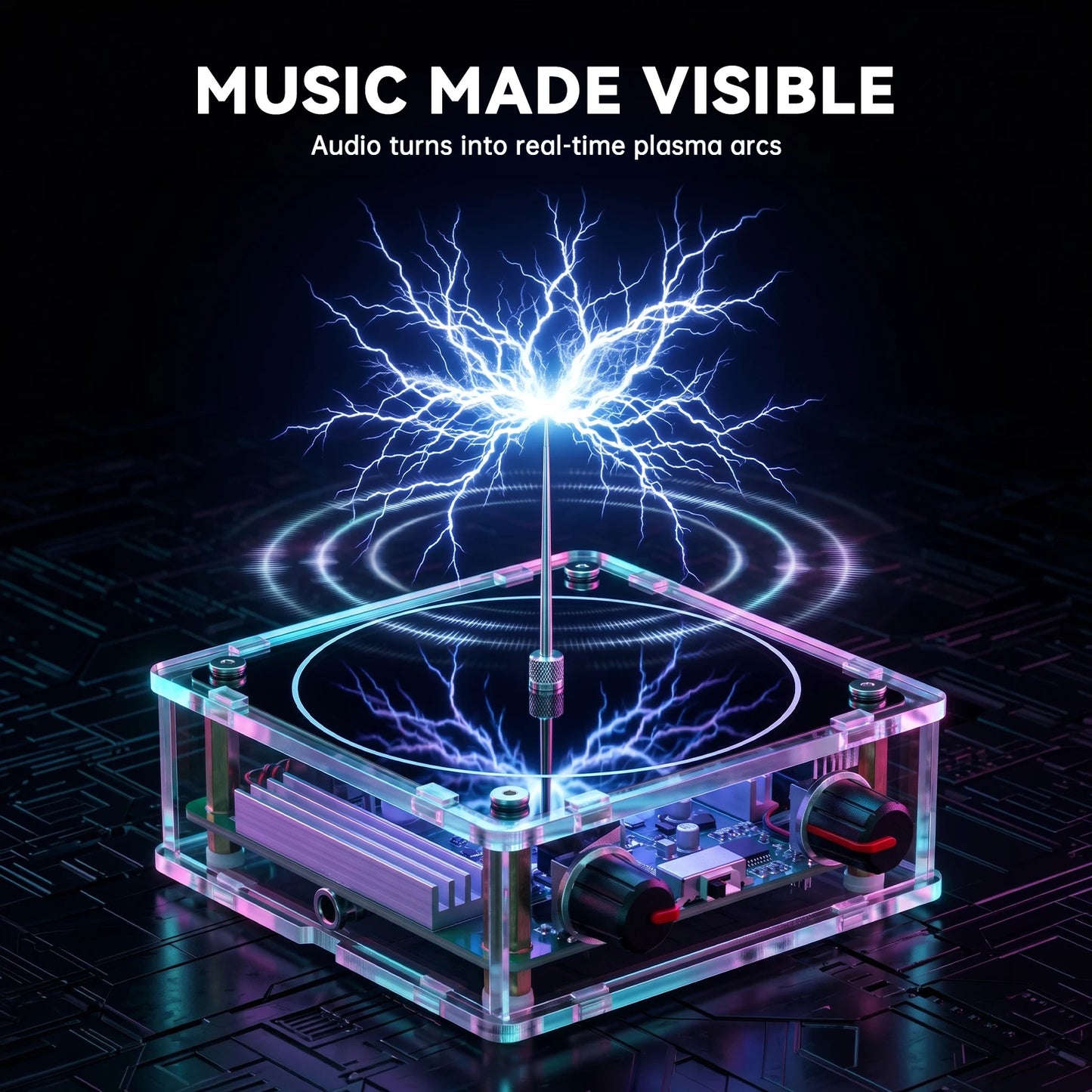 Music Coil Bluetooth And AUX Music Box With Interactive Lightning Show Sound Reactive Plasma Arc Desktop Display