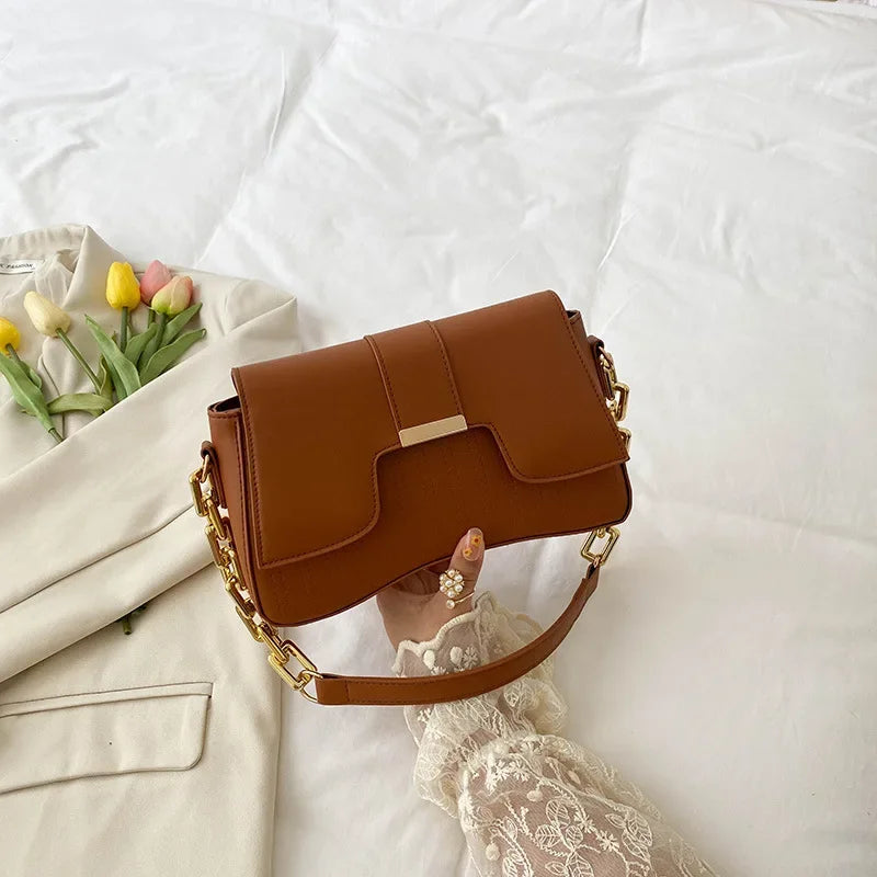 CN Classic Acrylic Chain Shoulder Bag For Women PU Leather