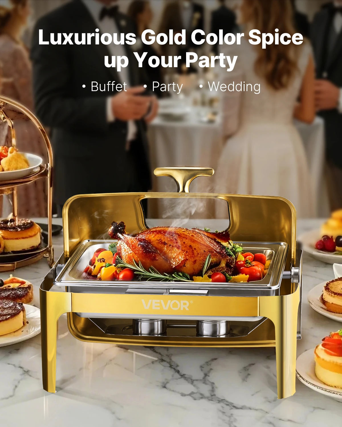 SucceBuy Roll Top Chafing Dish Stainless Steel Chafer With Lid