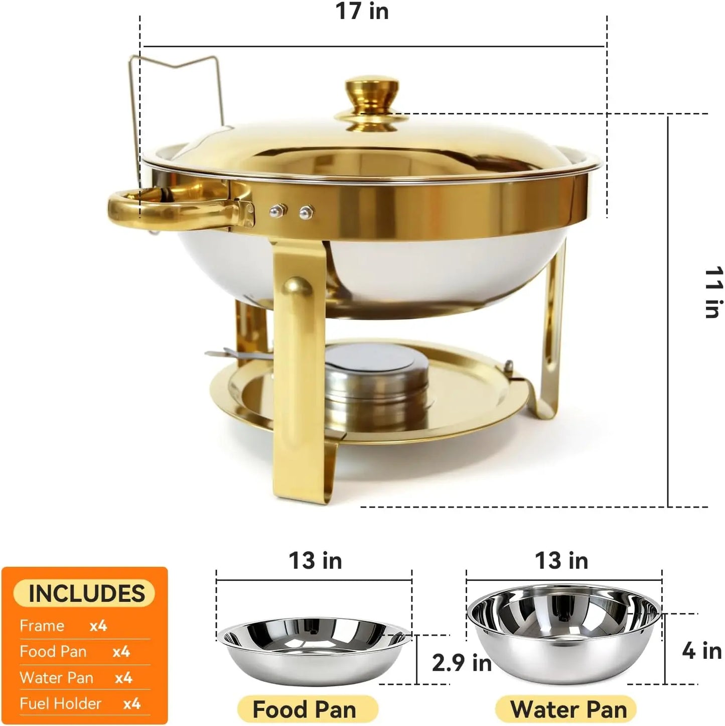 Chafing Dish Buffet Set Four Pack Stainless Steel Round Warmers