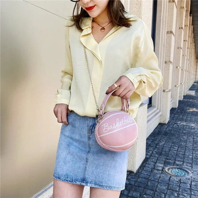 Soccer Shaped Handbag with Top Handle Gold Chain Strap Trendy Novelty Crossbody Purse  Sport Mini Shoulder Bag for Daily Use