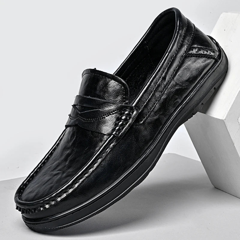 AJON Leather Mens Loafers Slip On Non Slip Formal Shoes