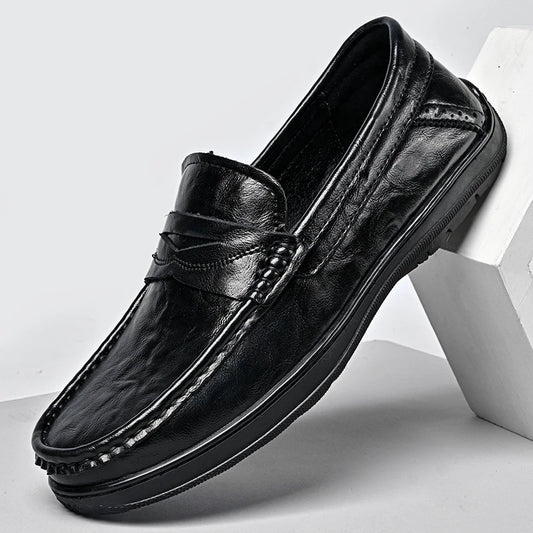 AJON Leather Mens Loafers Slip On Non Slip Formal Shoes
