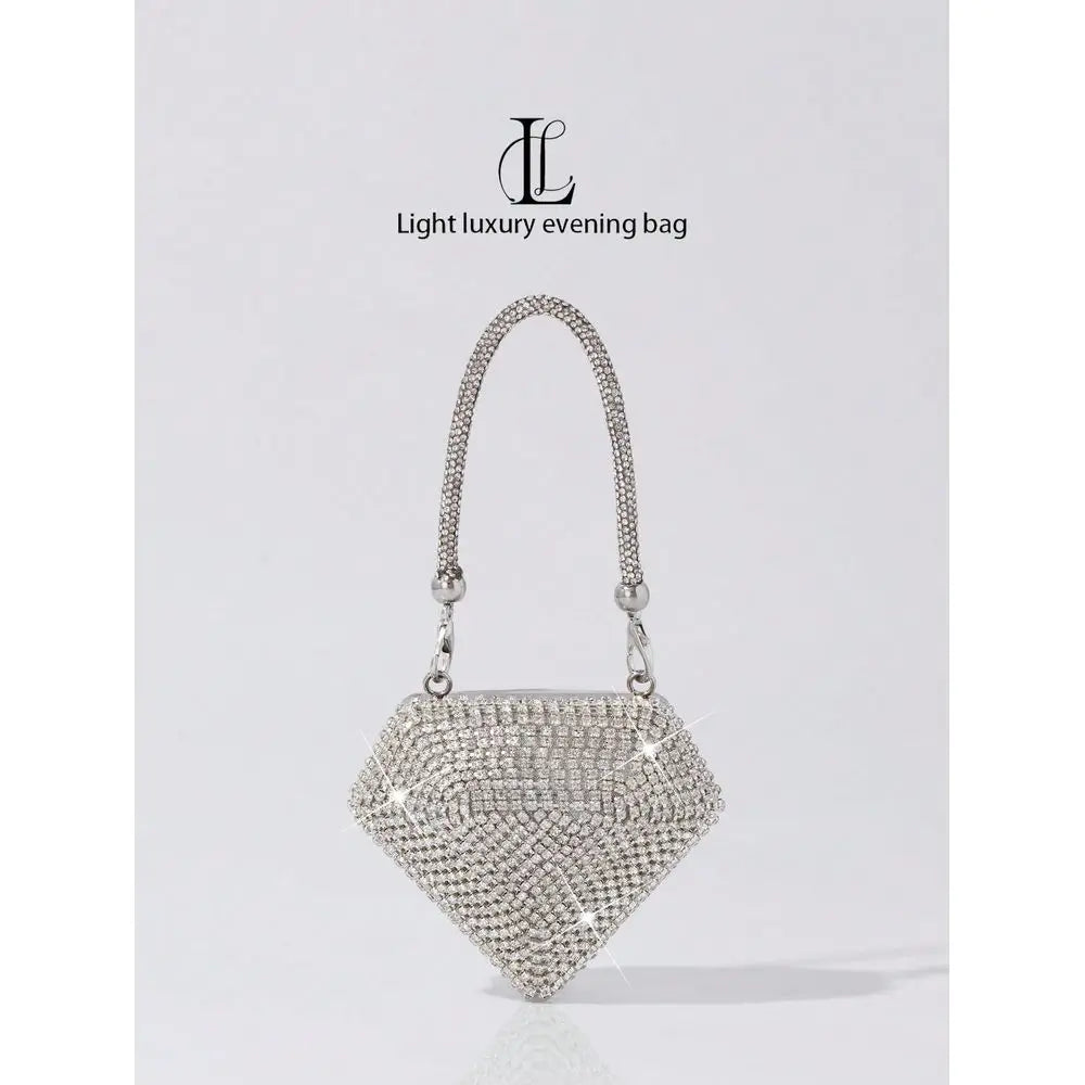 Vintage Crystal Studded Mini Heart Shaped Makeup Bag, Elegant Lady Clutch Purse, Shoulder Bag, Coin Purse, Chain Bag, Handbag,