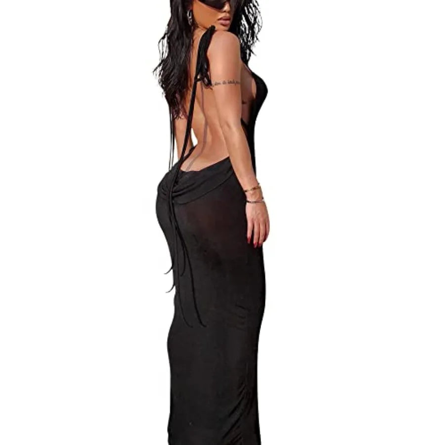 Women Backless Cowl Neck Cocktail Going Out Dress Halter Slip Long Semi Formal Party 2026 Spring Summer Maxi Dress